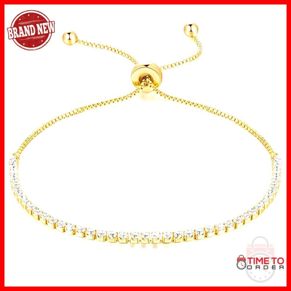 Adjustable Tennis Bracelet 14K Gold Plated Cubic Zirconia Minimalist